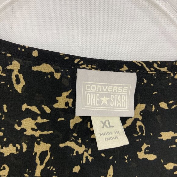 Converse Top size XL Black Tan Abstract Sheer Long Sleeve Popover Blouse - Picture 2 of 10